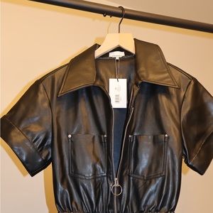 Black brand new vegan leather flight suit